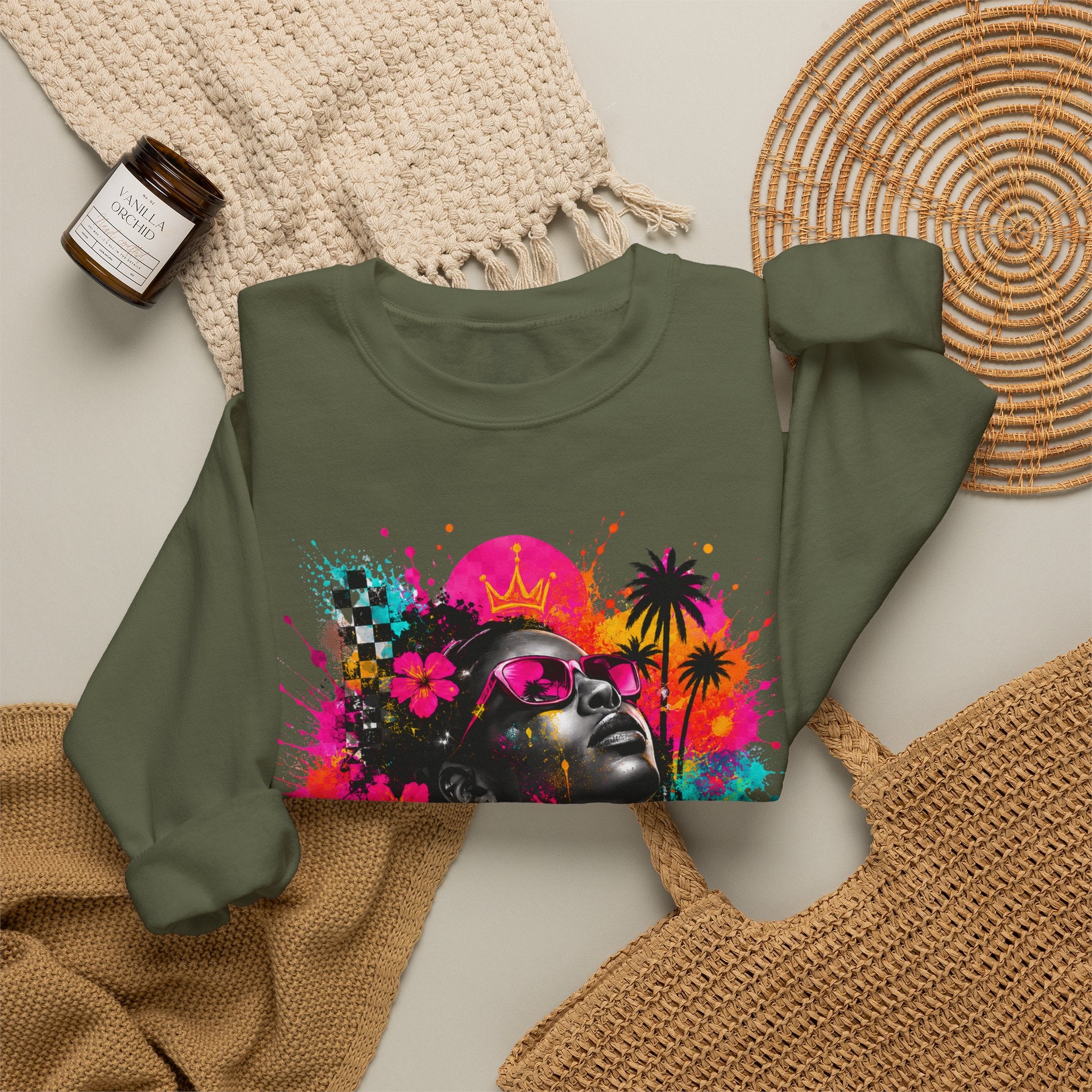 Afrofuturist Neon Portrait Sweatshirt | Graphic Crewneck