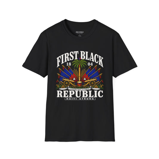 First Black Republic 1804 T-Shirt | Haitian Flag Palm Wreath Design