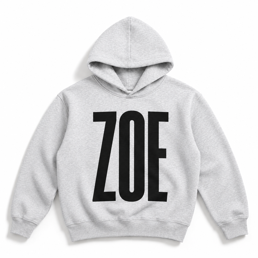 Zoe Wrld Large Print Boxy Hoodie (Black Text)