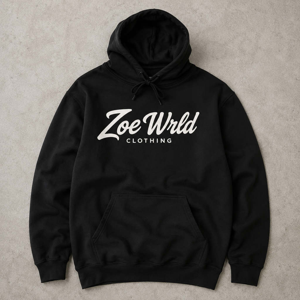 Zoe Wrld Logo Hoodie — Casual Black Script Pullover