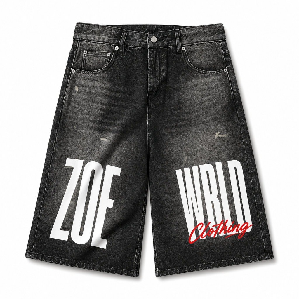 Zoe Wrld Large Print Jorts (White)